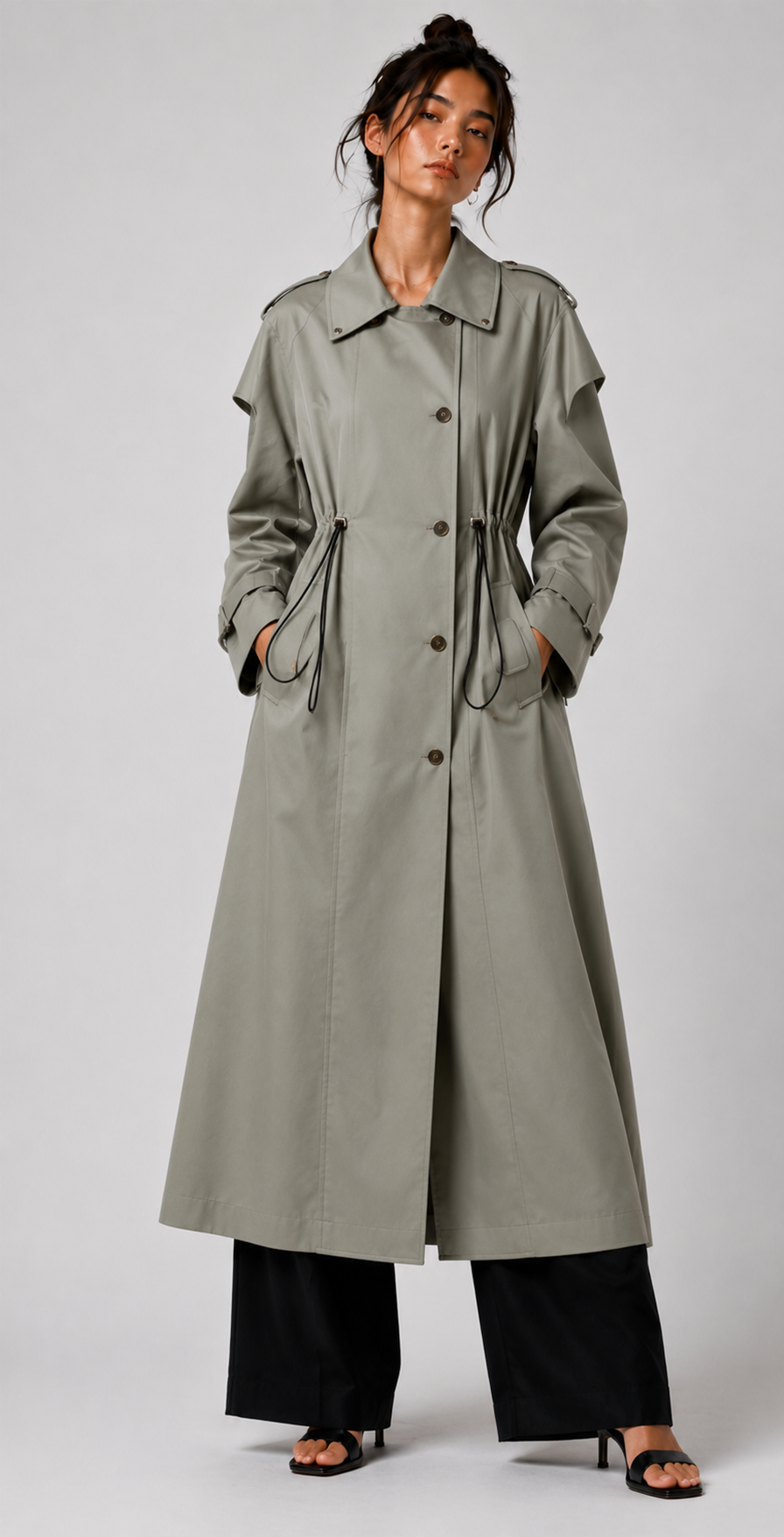 AI model wearing selected flat product