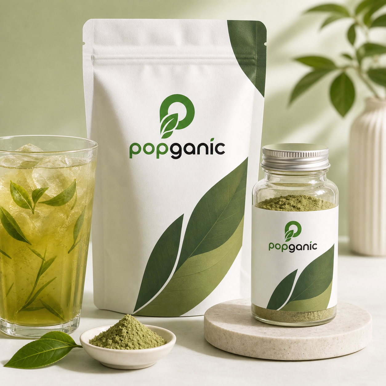 Popganic tea and drinks product concept